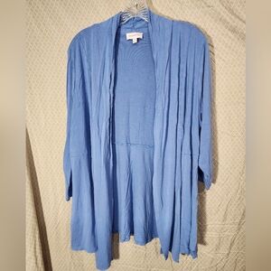 Molly & Isadora Blue Open Front Long Sleeve Cardigan Women's 1X